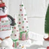 Raz Set Of 2 18" Bottle Brush Tree With Ornaments On Present Pedestal Christmas Figures 4215545