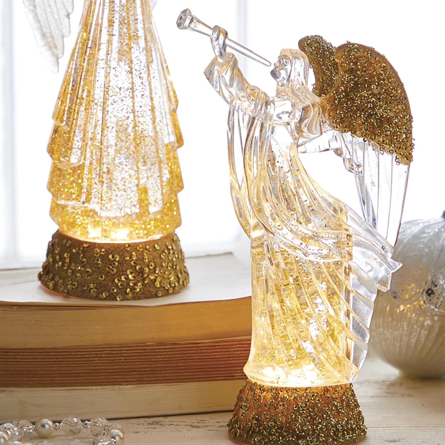Raz 12" Lighted Angel With Trumpet Gold Glittered Swirling Water Globe 4219053 1 Raz 12" Lighted Angel With Trumpet Gold Glittered Swirling Water Globe 4219053