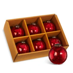 Raz 3.5" Box Of 5 Red Crackle Glass Christmas Ornament 4300714