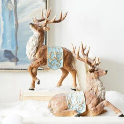 Raz 14" Deer With Blue Saddle Blanket Set Of 2 4312143
