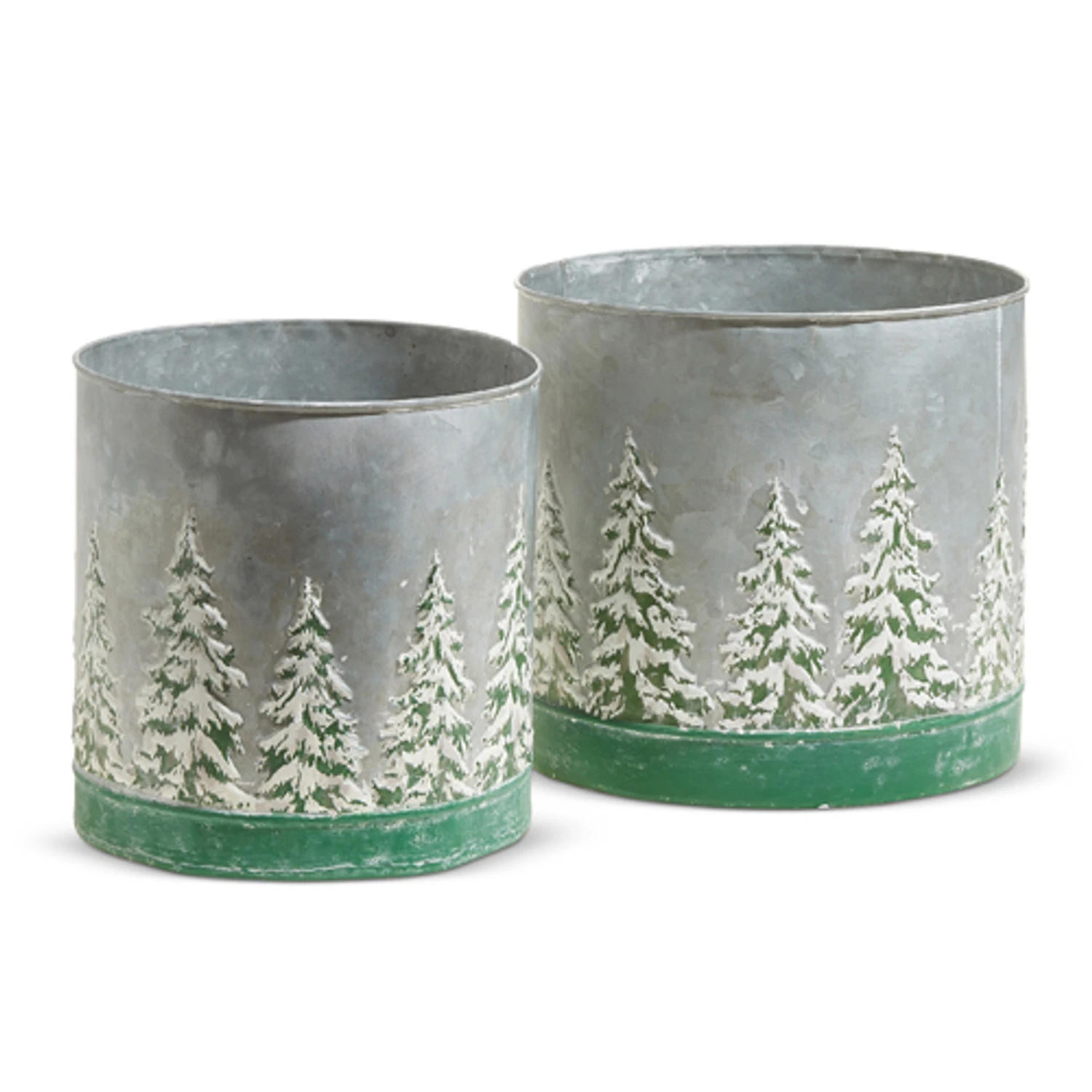 Raz 10.5" Galvanized Bucket With Embossed Trees Set Of 2 4312372 1 Raz 10.5" Galvanized Bucket With Embossed Trees Set Of 2 4312372