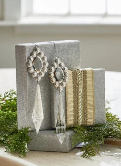 Raz 7" Crystal Drop Christmas Ornament Set Of 2 4312511