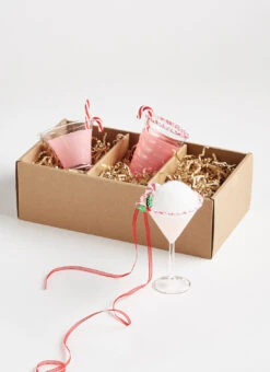 Raz 5.25" Box Of 3 Peppermint Cocktail Glass Christmas Ornaments 4320914