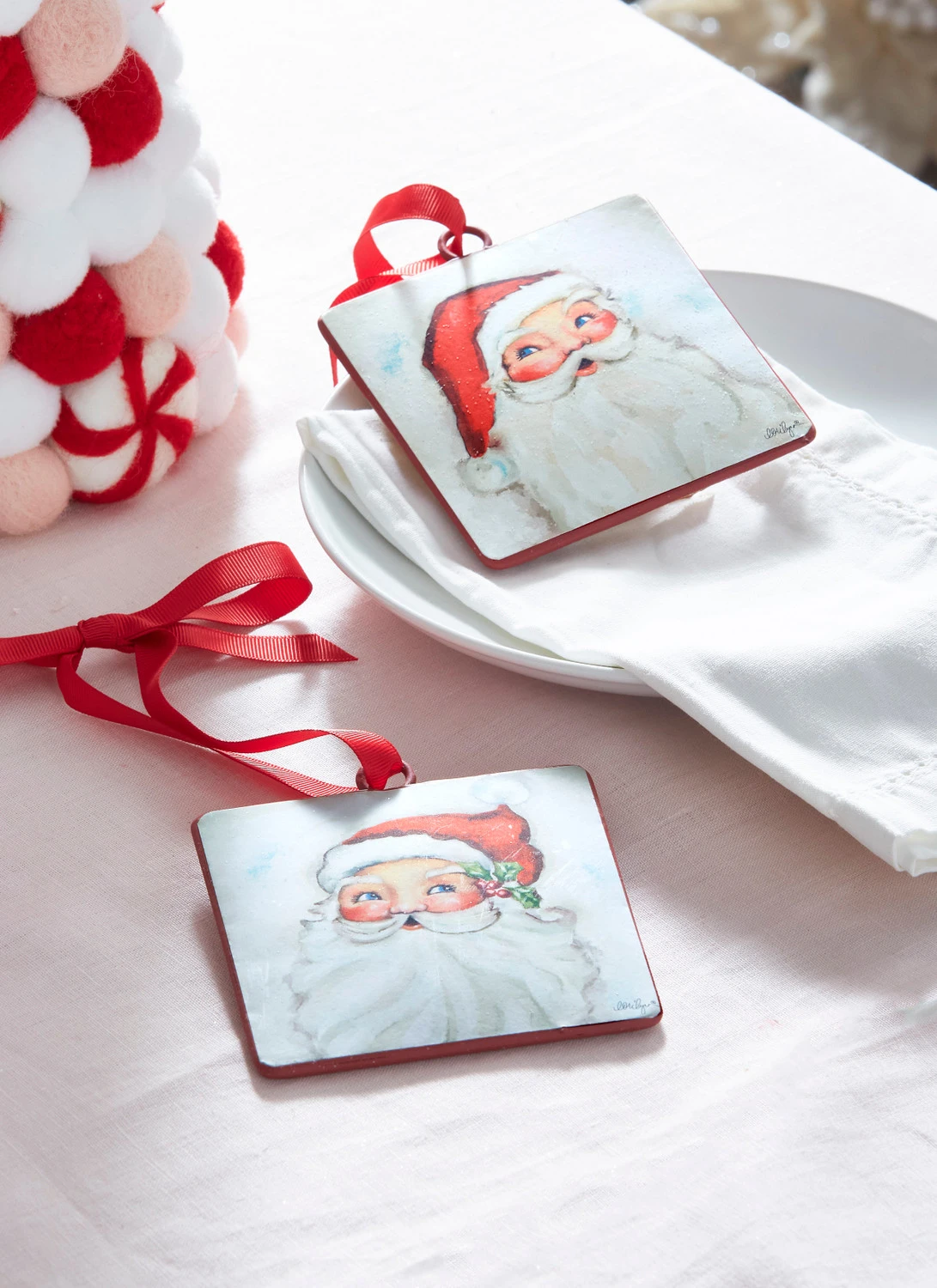 Raz 4" Set Of 2 Santa Face Disc Christmas Ornament 4321321 1 Raz 4" Set Of 2 Santa Face Disc Christmas Ornament 4321321