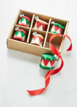 Raz 2" Box Of 6 Drum Glass Christmas Ornament 4322835
