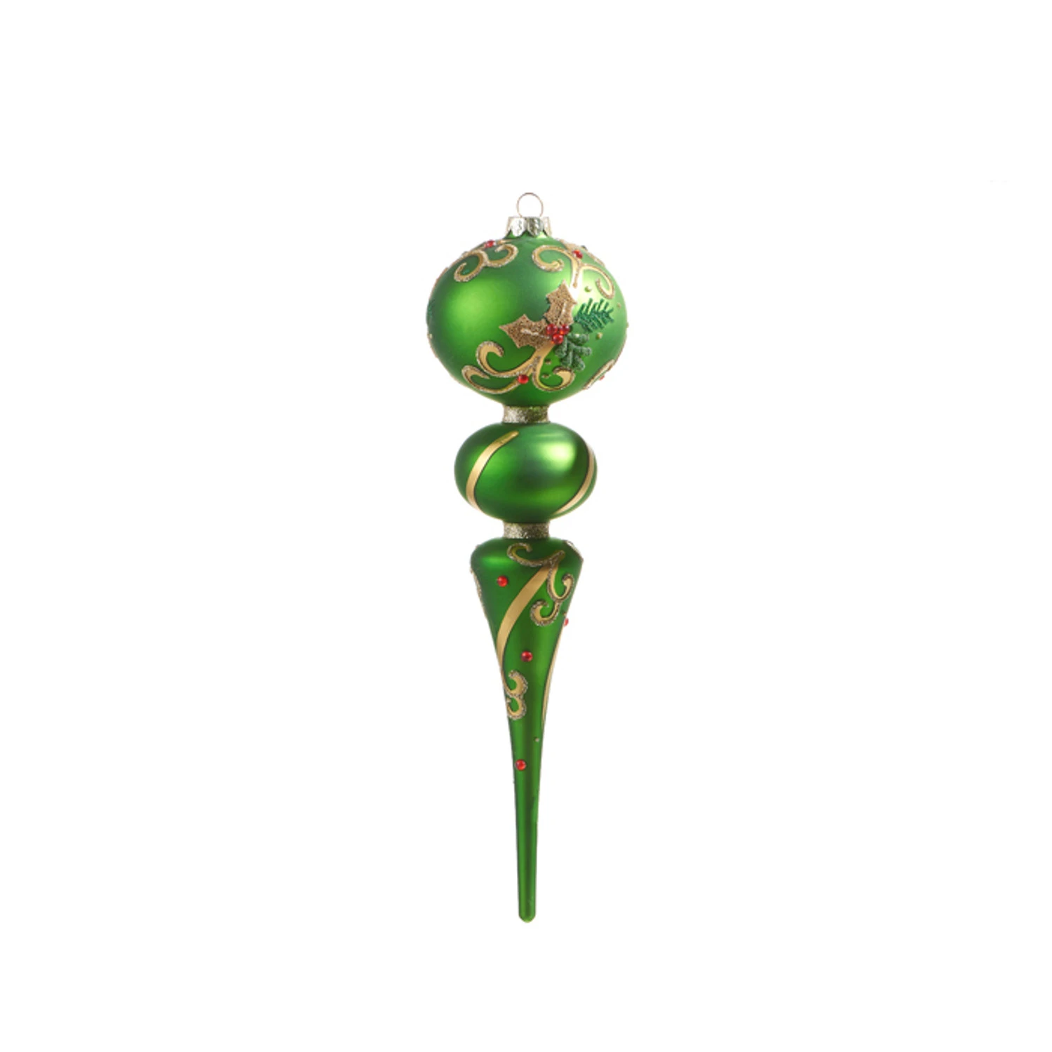 Raz 11.5" Large Green Holly Leaf Finial Glass Christmas Ornament 4322909 3 Raz 11.5" Large Green Holly Leaf Finial Glass Christmas Ornament 4322909 - Image 3