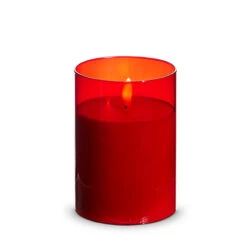 Uyuni Moving Flame Red Glass Ivory Pillar Battery Candle -Raz Imports 4324045 13421.1692019133