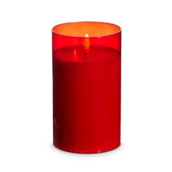 Uyuni Moving Flame Red Glass Ivory Pillar Battery Candle -Raz Imports 4324046 39970.1692019137