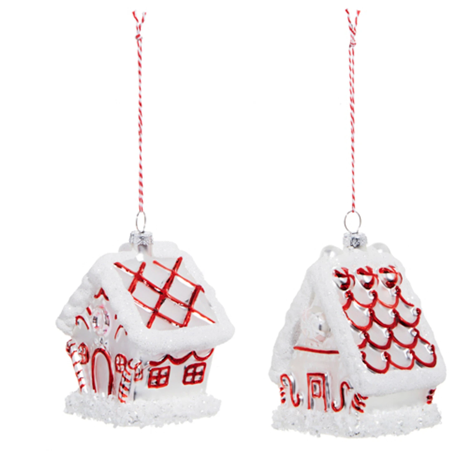 Raz 3.5" Peppermint Gingerbread House Glass Christmas Ornament 4324507 1 Raz 3.5" Peppermint Gingerbread House Glass Christmas Ornament 4324507