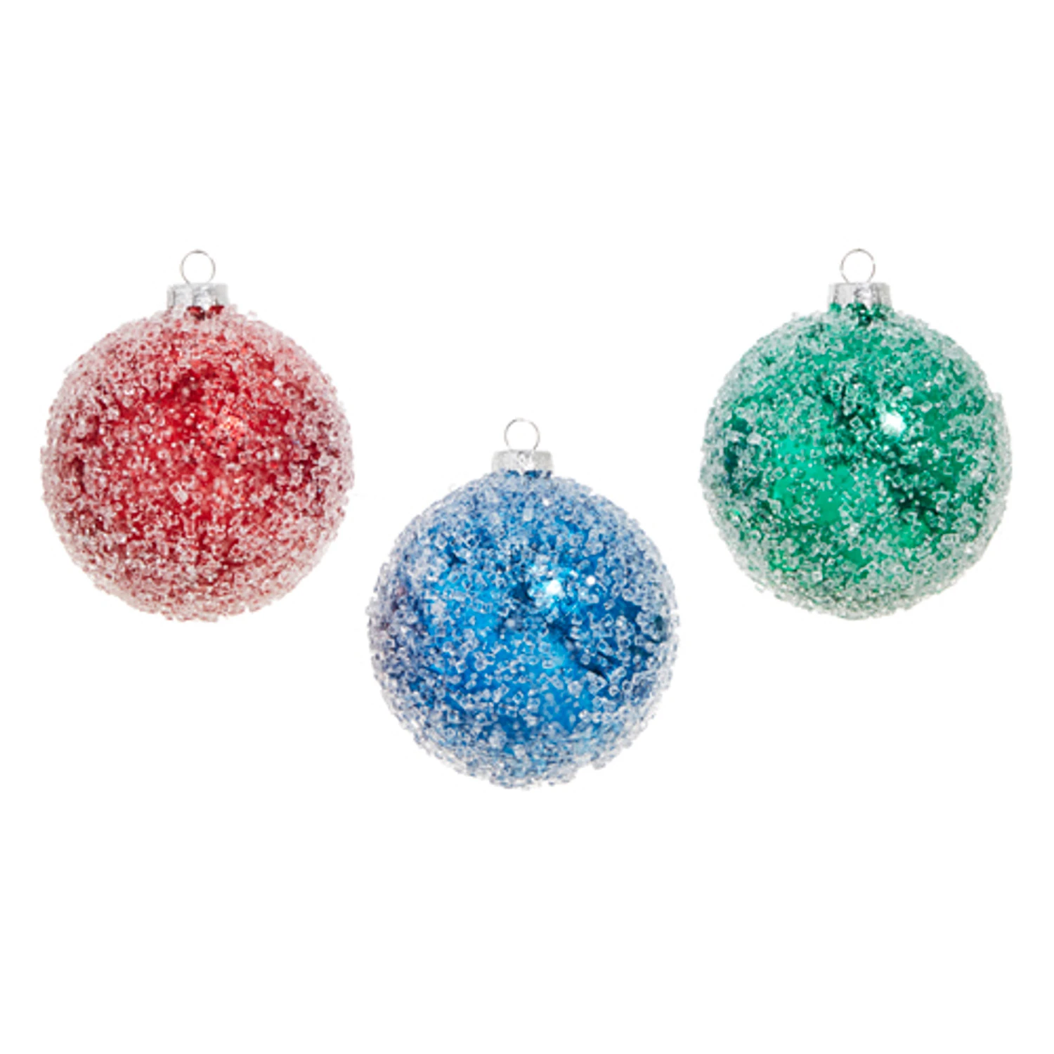 Raz 4" Green, Blue Or Red Iced Ball Glass Christmas Ornament 4324542 2 Raz 4" Green, Blue Or Red Iced Ball Glass Christmas Ornament 4324542 - Image 2