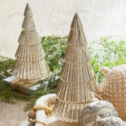 Raz Imports 19 Raz 11.5" Lighted Champagne Ribbed Trees Christmas Decoration 4324551