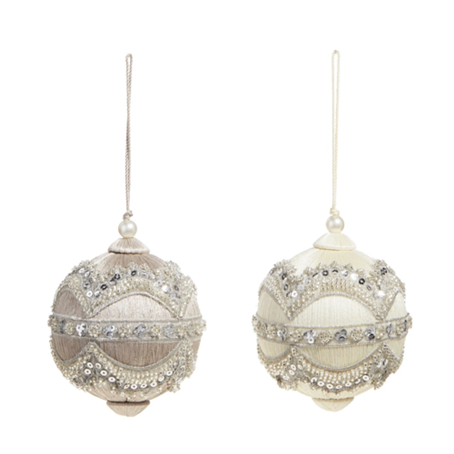 Raz 4" Silver Or Ivory Jewel And Wrapped Thread Ball Christmas Ornament 4327325 2 Raz 4" Silver Or Ivory Jewel And Wrapped Thread Ball Christmas Ornament 4327325 - Image 2