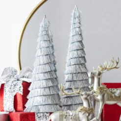 Raz Set Of 2 Silver Tinsel Tree Christmas Decoration 4334055