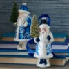 Raz 5.5" Delft Santa With Tree Glass Christmas Ornament 4352893