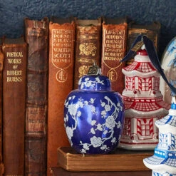 Raz Imports 17 Raz Eric Cortina Large 6.5" Dark Blue Ginger Jar Glass Christmas Ornament 4353180