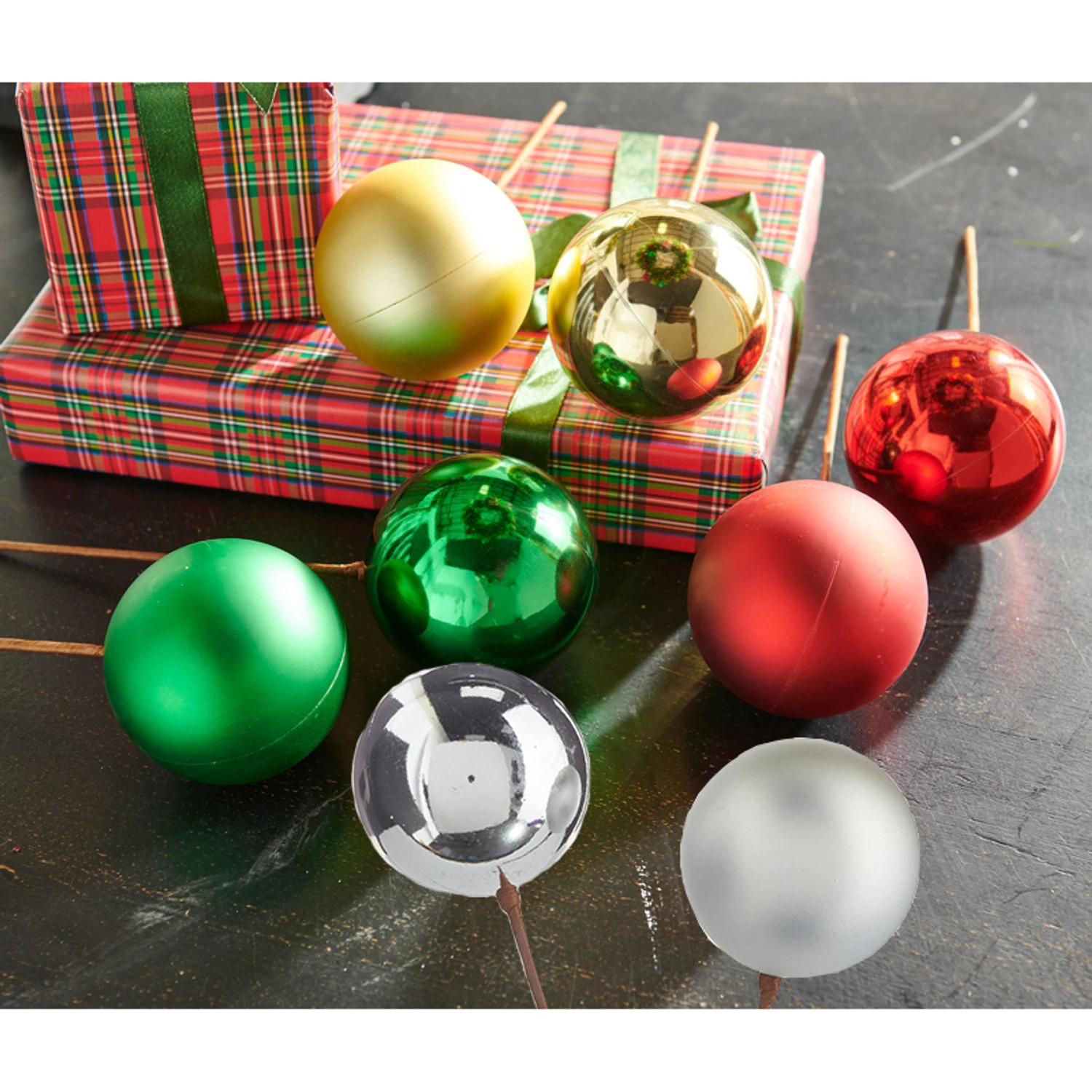 Raz 12" Set Of 2 Red, Gold, Silver Or Green Ball Ornament Christmas Tree Pick 1 Raz 12" Set Of 2 Red, Gold, Silver Or Green Ball Ornament Christmas Tree Pick
