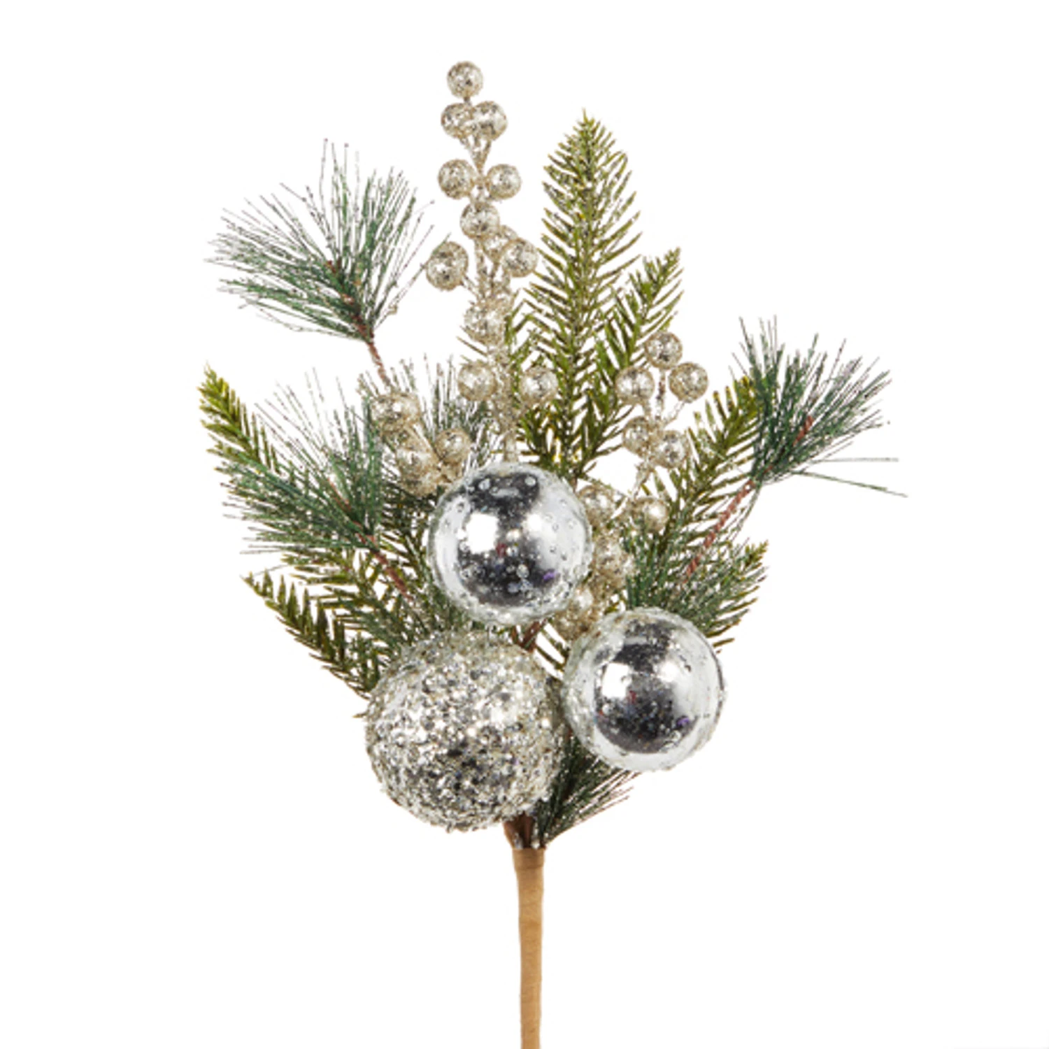 Raz 16" Or 27" Pine And Berry With Silver Ball Ornament Christmas Tree Spray 2 Raz 16" Or 27" Pine And Berry With Silver Ball Ornament Christmas Tree Spray - Image 2