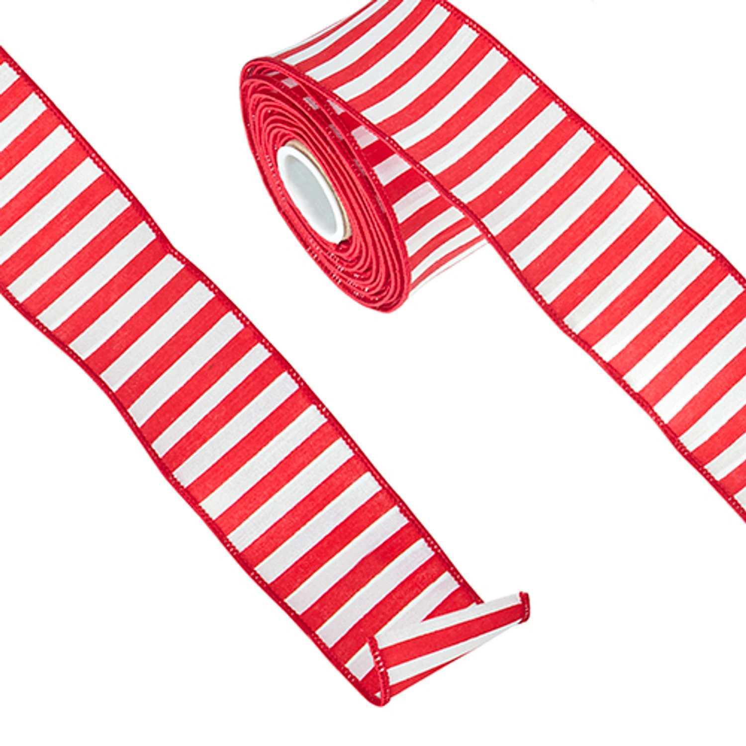 Raz 2.5" Red And White Striped Wired Christmas Ribbon R4271840 1 Raz 2.5" Red And White Striped Wired Christmas Ribbon R4271840