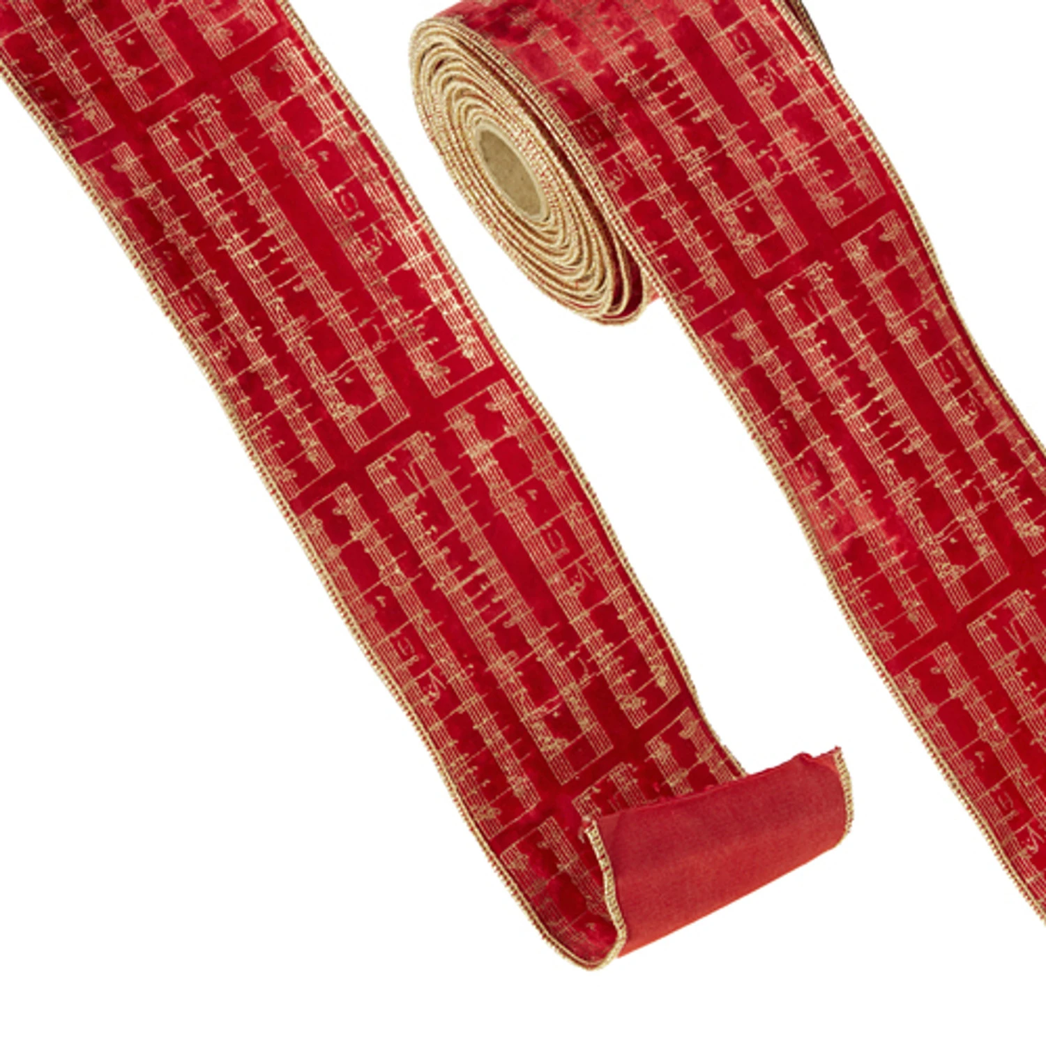 Raz 4" Red Velvet Sheet Music Wired Christmas Ribbon R4371785 2 Raz 4" Red Velvet Sheet Music Wired Christmas Ribbon R4371785 - Image 2