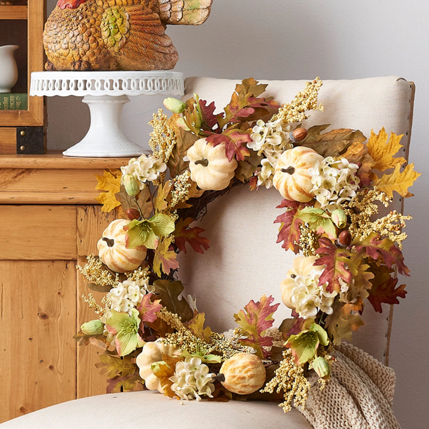 Raz 24" Hydrangea And Pumpkin Fall Wreath W4302318