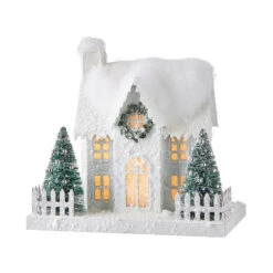Raz White Flocked LED Lighted Battery Operated Christmas House -Raz Imports apiiu9mme 84096.1646091954