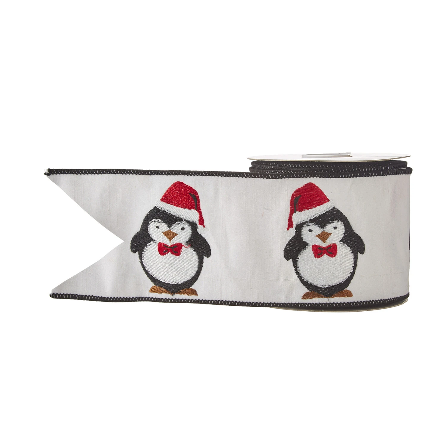 Raz 4" Penguin Embroidered Wired Christmas Ribbon R4171870 1 Raz 4" Penguin Embroidered Wired Christmas Ribbon R4171870