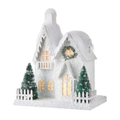 Raz White Flocked LED Lighted Battery Operated Christmas House -Raz Imports apizlay5a 17751.1646091955